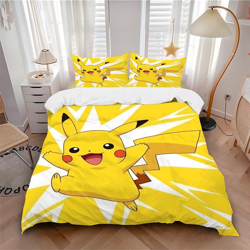 3pcs Pikachu, Electric Type Bedding Set. Soft and Comfortable with No Core Included (1x Duvet Cover + 2x Pillow Covers) Yy251010149