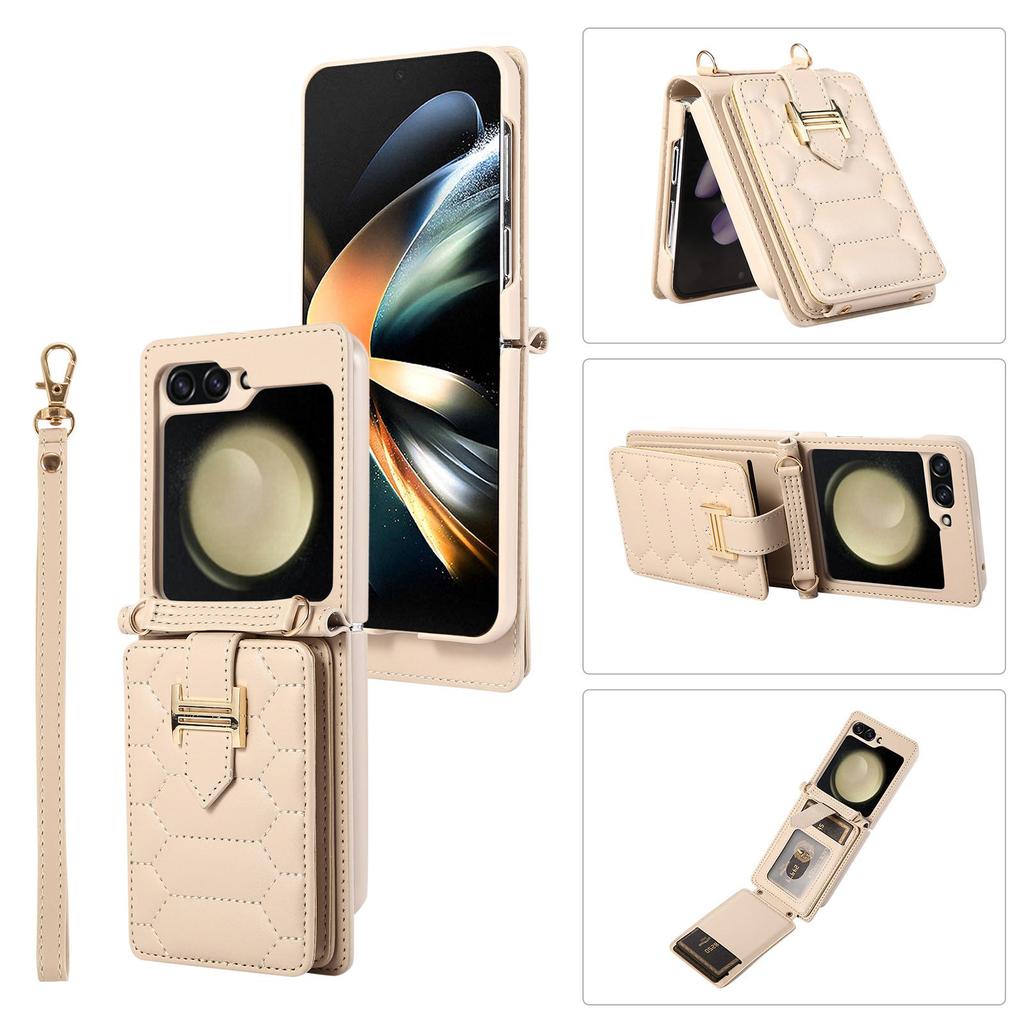 Z FLIP5 Small Diamond Color Matching Crossbody Phone Case with Card Holder.