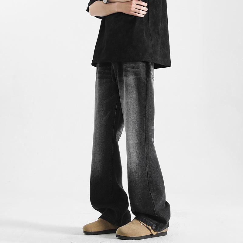 

Retro Hong Kong Style Micro-Flare Washed Floor-Length Jeans - Unisex Casual Loose Straight-Leg Spring Pants L