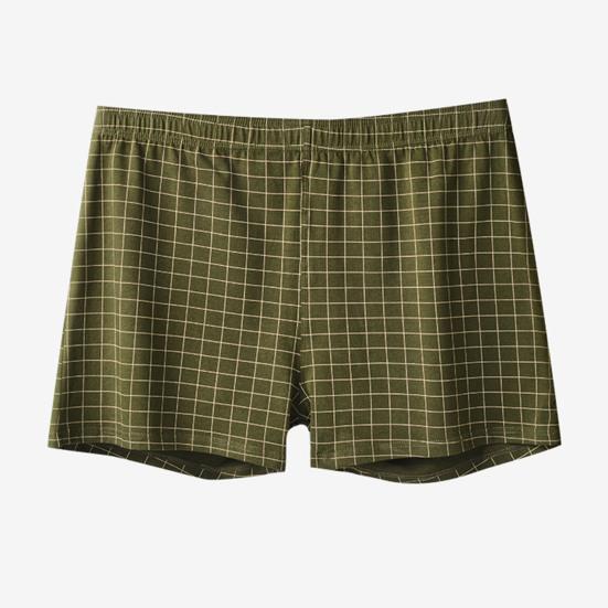 Men Shorts Underwear Elastic Waistband Mid-rise Boxers Briefs Plaid Print U-Convex Loose Fit Panties Homewear