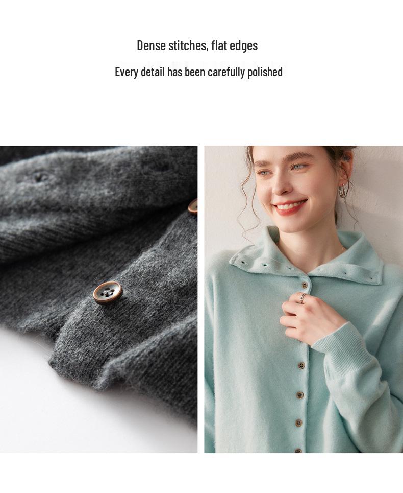 Women's Loose Fit Cashmere Wool Cardigan - Autumn/Winter High Neck Multi-Button Knit Sweater Jacket