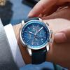 Men Automatic Mechanical Watch Blue Leather Strap Moon Phase Multi-Function Luminous Waterproof Business Sport Male Wrist Watch