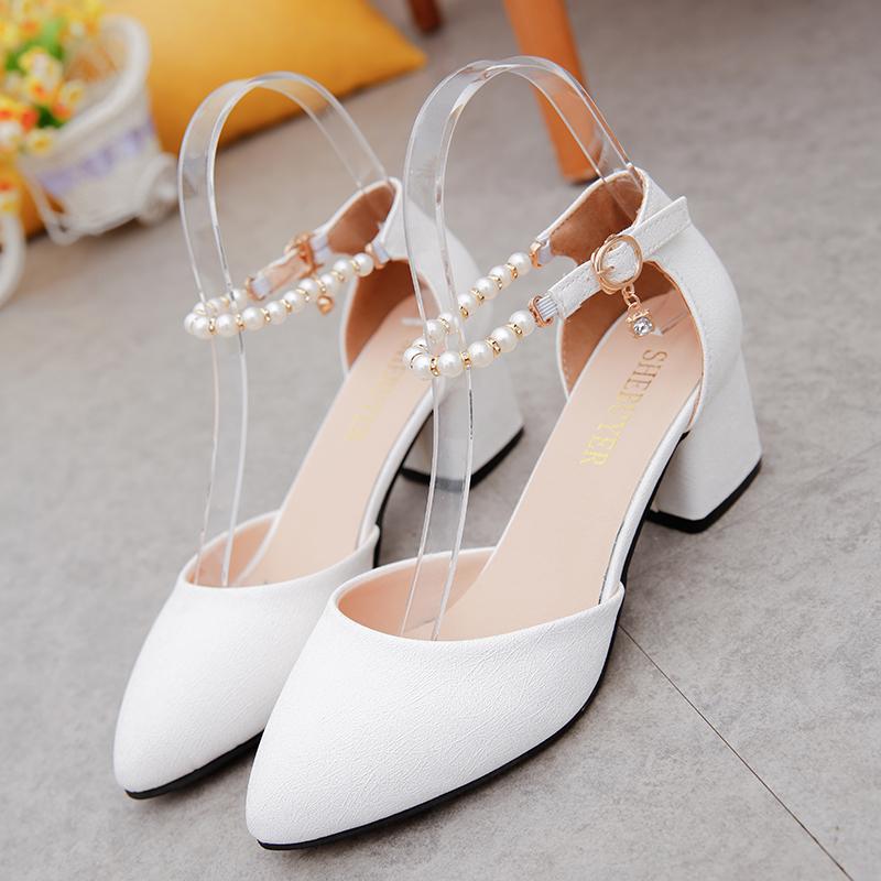 Spring and Summer with the Female Shoes Shallow Baotou Sandals Rough with 6 Cm High Heels Sandalias Femeninas