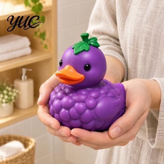 Desktop Stress Toys for Coworkers Grape Duck Squishy Toy, Slow Rebound Relief Squeeze Cute Fruit Desk Decorations Office Fidget Large Size Soft
