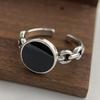 925 Sterling Silver Rings for Women Couple Minimalist Handmade Simple Black Stone Ring Fine Jewelry Gift Prevent Allergy