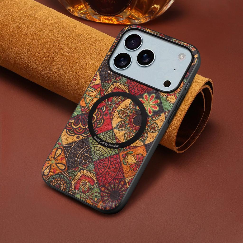 Denior Flower Leather Magnetic Case for iPhone Air, 16/15 Plus, 17 Pro