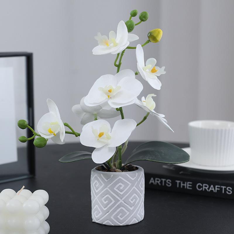 Simulated Phalaenopsis Potted Flower Finished Indoor Home Ornament Soft Rubber Phalaenopsis False Flower