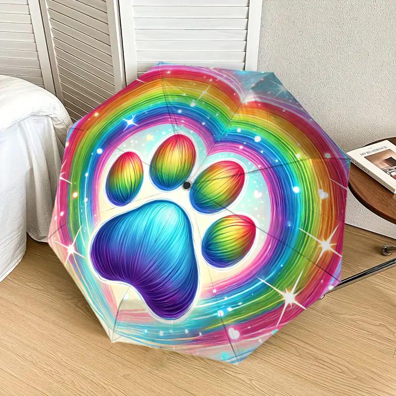 1 st Mönster med regnbågsfärgade tassavtryck Paraplydesign Automatiskt Öppnings- och Stängningsparaply, Högkvalitativt Reseparaply, Lätt och Bärbart, -1002113