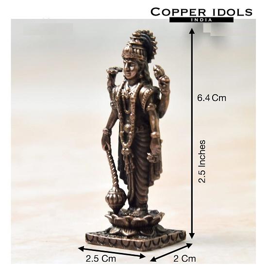 Handmade Copper Vishnu Idol | 2.5 Inch | Patina Antique Finish | Hindu God Murti for Pooja, Temple, Spiritual & Home Décor | 1 Pc
