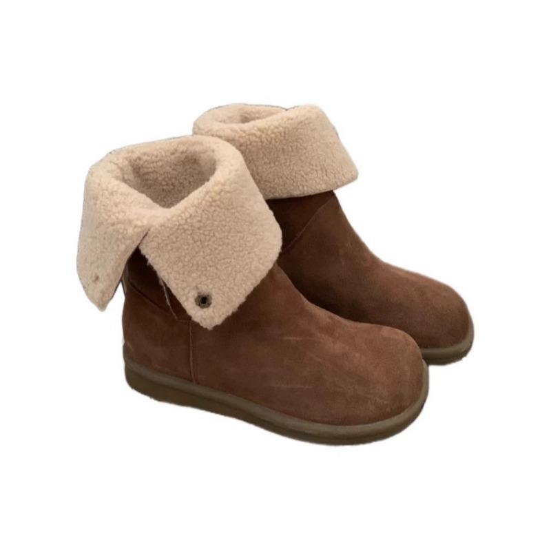 Retro Fur Integrated Short Snow Boots Women's Autumn and Winter New Round Head Velvet Thick-soled Short Boots Tide