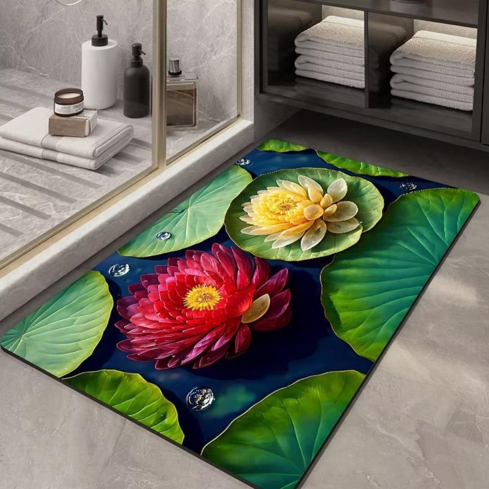 Flower Printing Bathroom Thickening Mat Bath Non-slip Carpets In Wash Basin Bathtub Side Floor Rug Shower Room Doormat Memory Foam 3D Pad