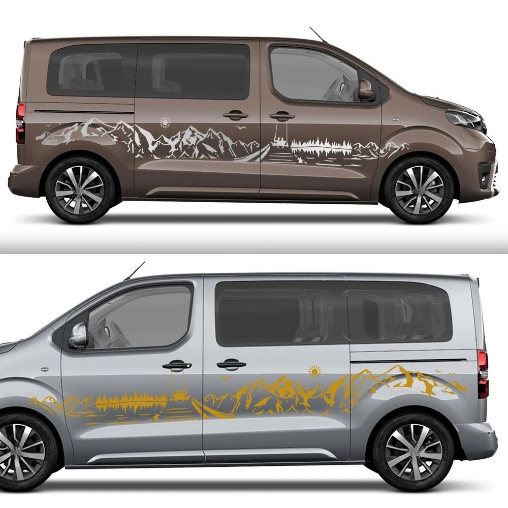 Van Door Side Stickers For Toyota ProAce Verso Icon Panel Car Camper Graphics Beach Sun Sea Mountains Decor Decal Vinyl Cover