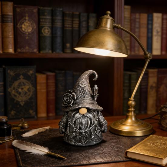 Gotycka Figurka Czarodzieja Krasnala Halloweenowa Mini Statuetka Krasnala z Żywicy Kolekcjonerska Ozdoba Krasnala na Stół Komodę Półkę Dekoracja Wielopoziomowej Tacy