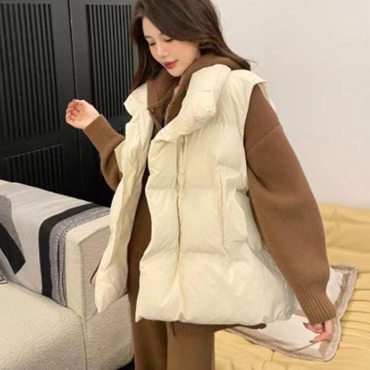 Hong Kong Style Ins Autumn and Winter Down Cotton Jacket Vest Women's Loose and Versatile Vest Jacket Women's Jacket