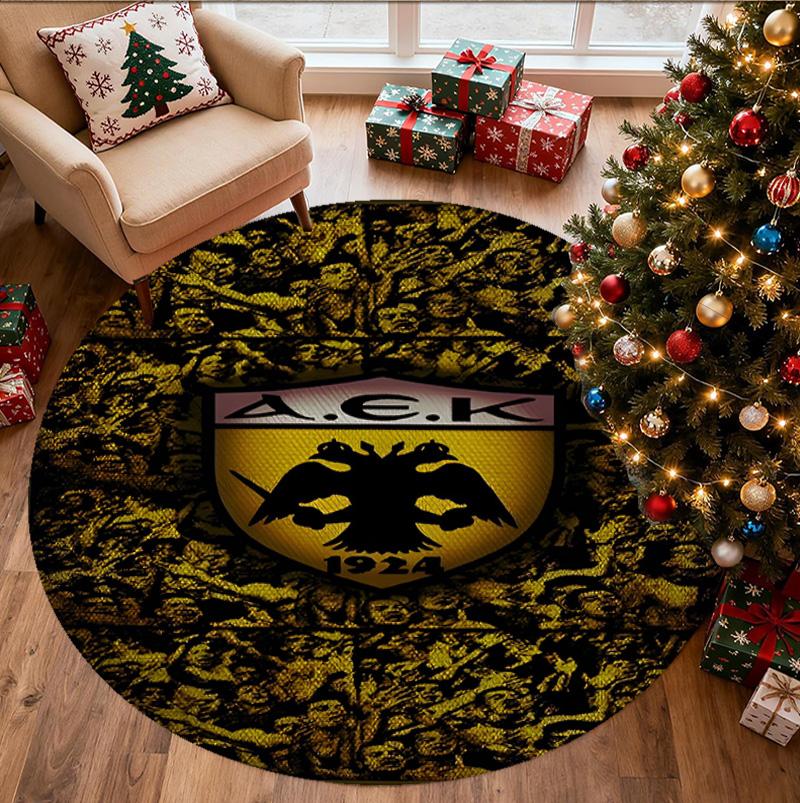 AEK Athens FC Pattern Round Rug, Indoor/Outdoor Mat, for Picnic, Gameroom, Bedroom, Office, Living Room, Home Decor Carpet, Birthday Gift