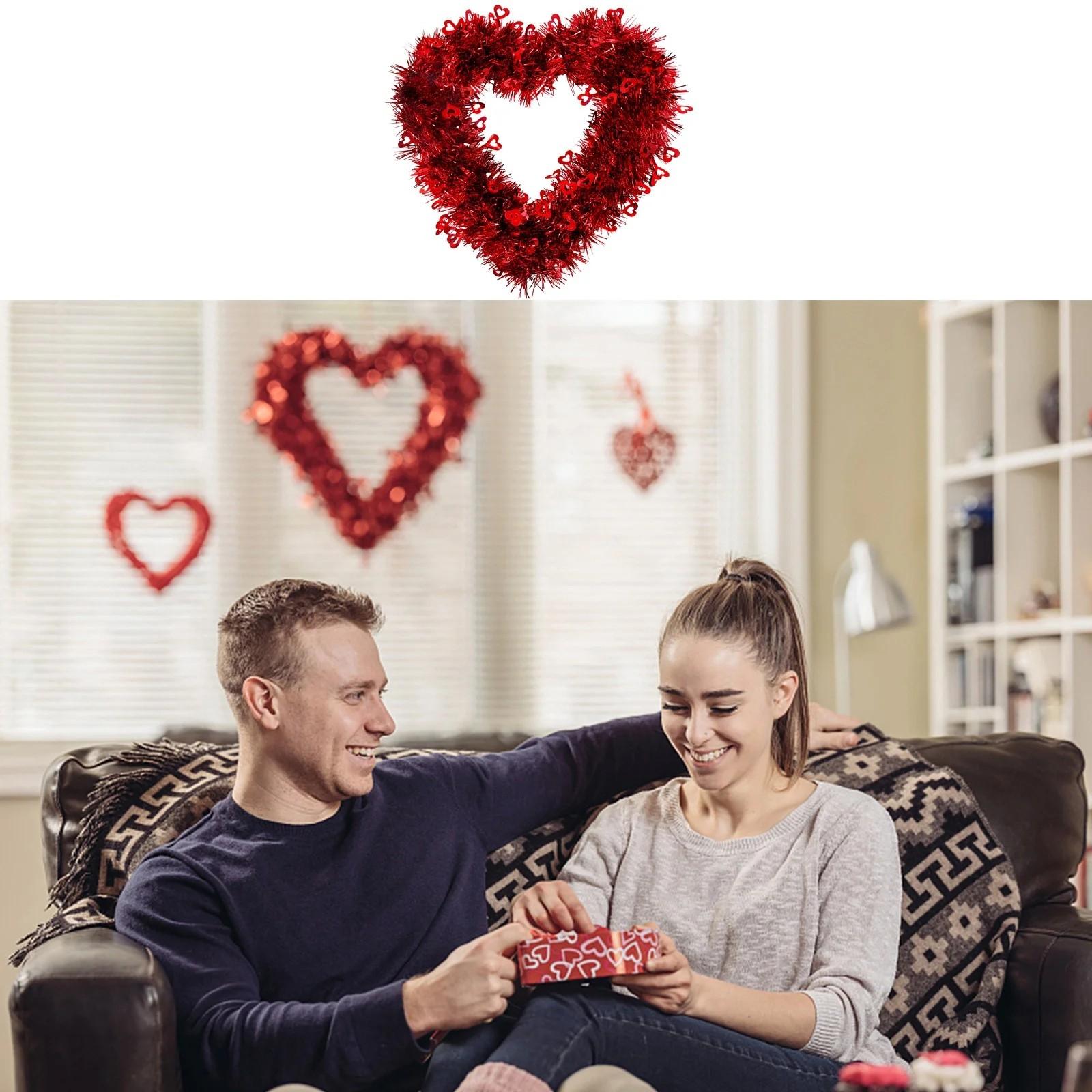 

Венок в форме сердца, цветочная гирлянда из искусственных роз, венок на дверь для украшения дома, свадьбы, Дня святого Валентина, красный, 12 дюймов One Size