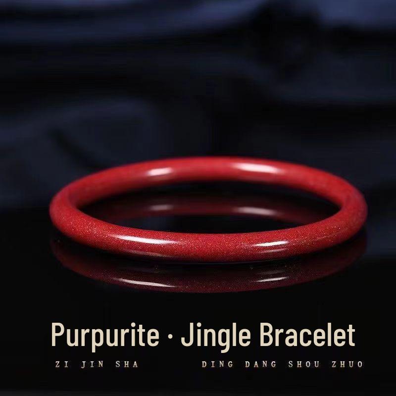 Natural Cinnabar Bangle: Purple Gold Sand Heart Sutra Design for Women