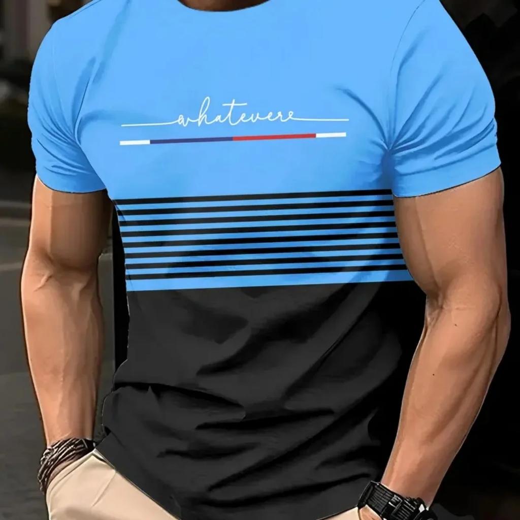 Summer Fashion Striped Printed Men's T-shirt Casual Short Sleeve Top Oversized T-shirt Men's Clothing