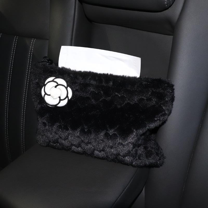 Camellia Love Plush Car Tissue Box - Hanging Armrest & Center Console Decor.
