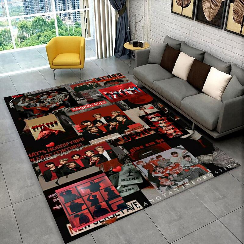 Famous B-BTS KPOP Star Non-Slip Area Rug for Living Room,Bedroom,Playroom,Soft Carpet Floor Mat Home Decor Rug Kids Room Gift