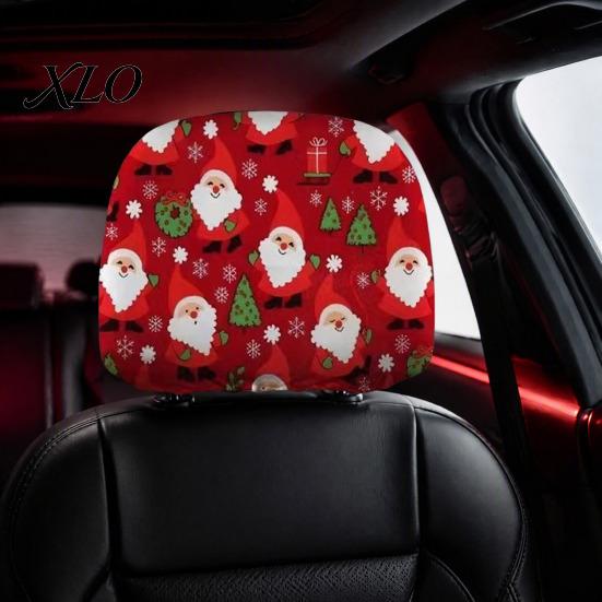 Festive Vehicle Seat Accessories 2Pcs Santa Car Headrest Covers, Christmas Printed Pillow Cases, Universal Fit Travel Decorations for Most Vehicles,