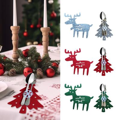 4Pcs Christmas Tree Christmas Cutlery Holder Christmas Elk Santa Claus Xmas Tree Tableware Storage Rack Christmas Decoration