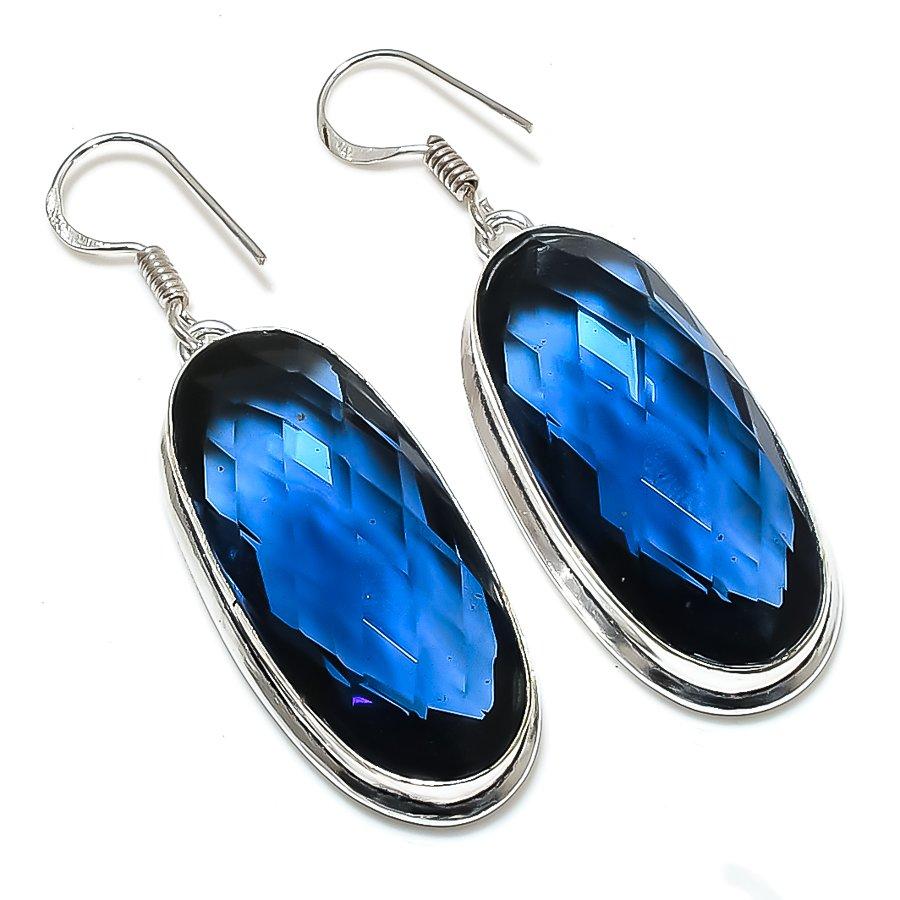 Natural Indicolite Tourmaline Gemstone 925 Sterling Silver Earring 2.29" M2Z18