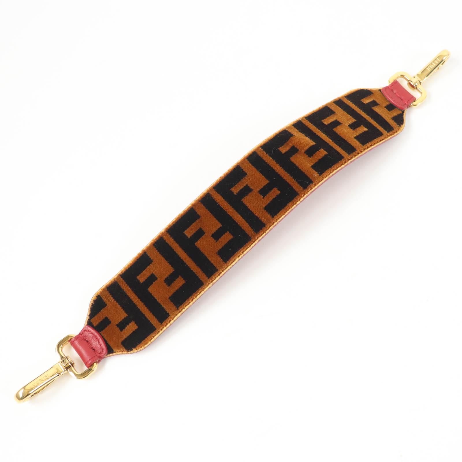 Great FENDI Shoulder strap Mini strap you FF logo and Zucca pattern Velor Women Used