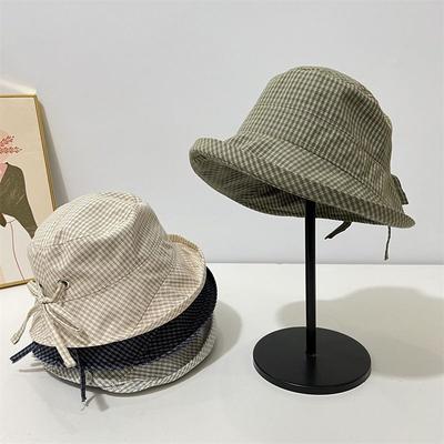 Spring and Summer Plaid Crimped Bucket Hat Women's Big Eaves Quick-drying Sunshade Sunscreen Basin Hat
