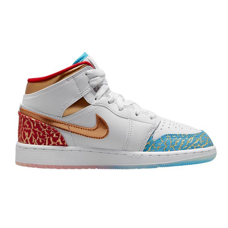 Air Jordan 1 Mid GS NC To Chi Kids Sneakers White Metallic-Gold University-Red FB2212-100