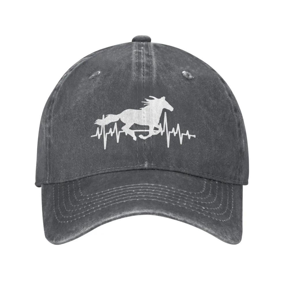 Women’s Horse Heartbeat Hat, Adjustable Vintage Washed Baseball Cap for Dad and Mom