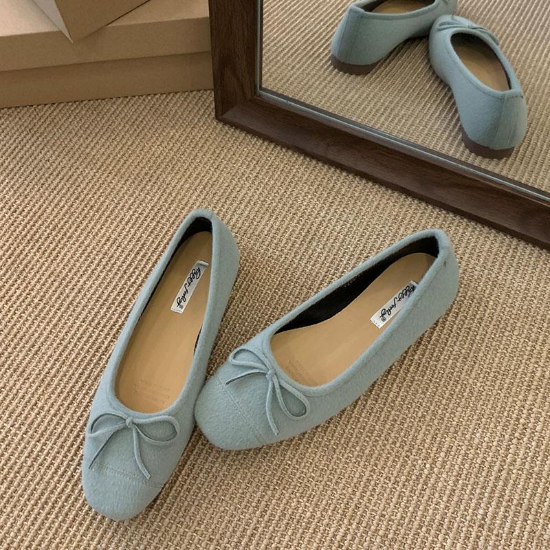 Fashion Female Butterfly-Knot Footwear Flock Women Ballet Flats Shoes Shallow Fashion Round Toe Ladies Flats Slip On Shoes
