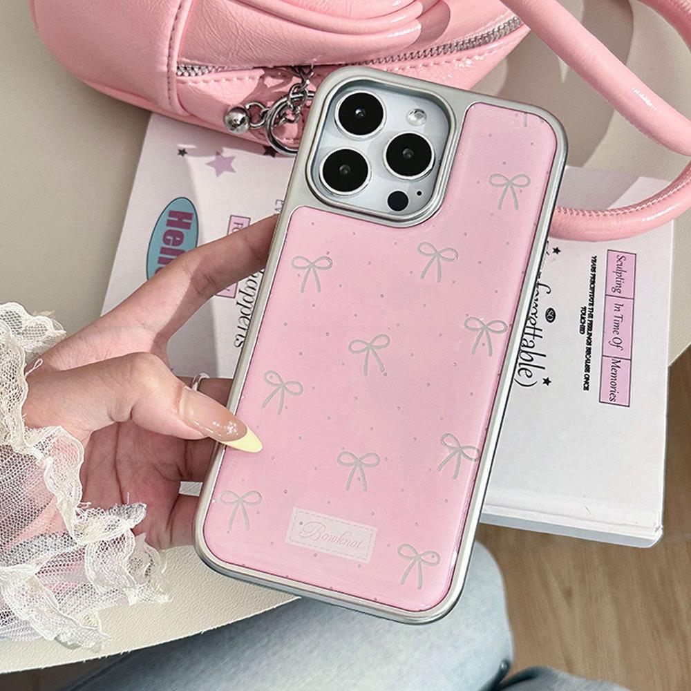 

Новый Милый Чехол-бантик для iPhone 16 14pm Чехол для мобильного телефона Девушка Розовый Apple 15 Серебристый край Клей Apple 12