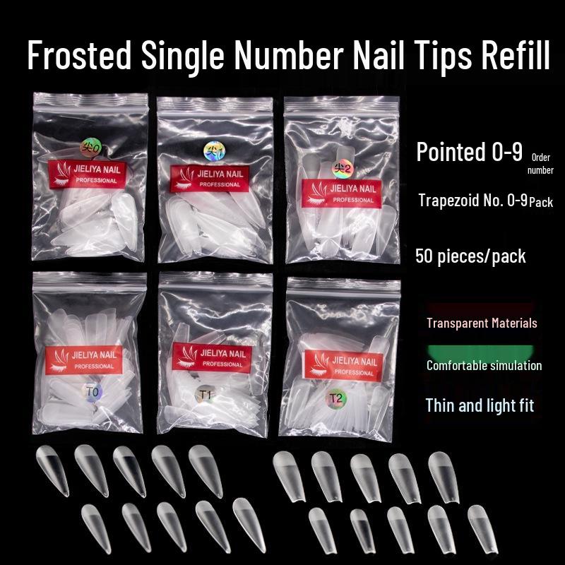 Frosted Pointed Trapezoidal False Nail Tips - Easy Stick-On, No Filing Needed.