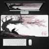 Samurai Anime Mauspads Sakura Landschaft Schreibtischunterlage Schwarz Weiß Gamer Tastatur Großes Mauspads PC Zubehör Gaming Laptop Teppich