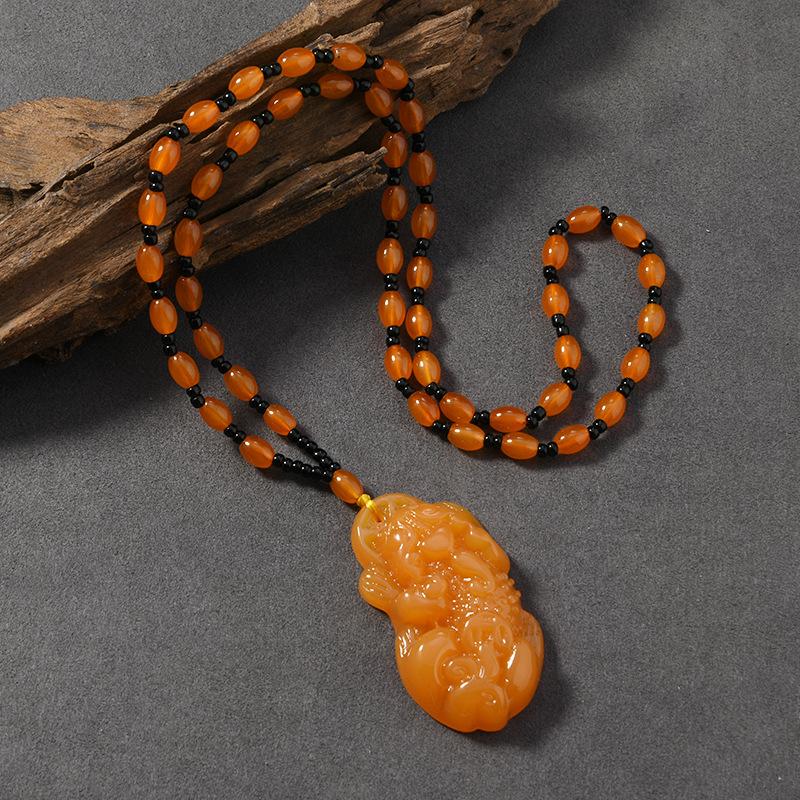 Beeswax Necklace Water Drop Safety Buckle Gourd Pendant Chicken Oil Yellow Amber Men's and Women's Long Sweater Chain Pendant