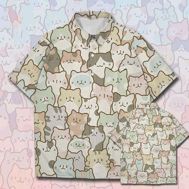 

Новые гавайские рубашки с милым принтом кота 3d, мужские рубашки, модные тенденции, одежда унисекс, свободная рубашка с коротким рукавом для мужчин, женская рубашка XL