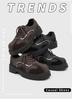 Retro Derby shoes men's height increase splicing casual leather shoes punk fashion platform big head shoes