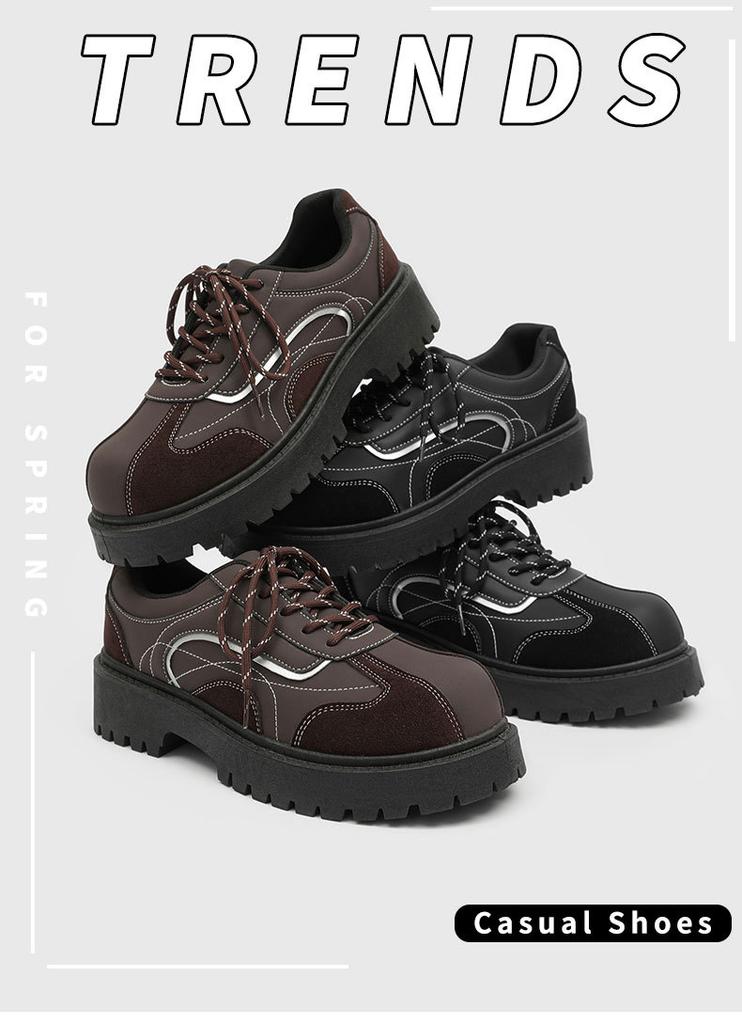 Retro Derby shoes men's height increase splicing casual leather shoes punk fashion platform big head shoes