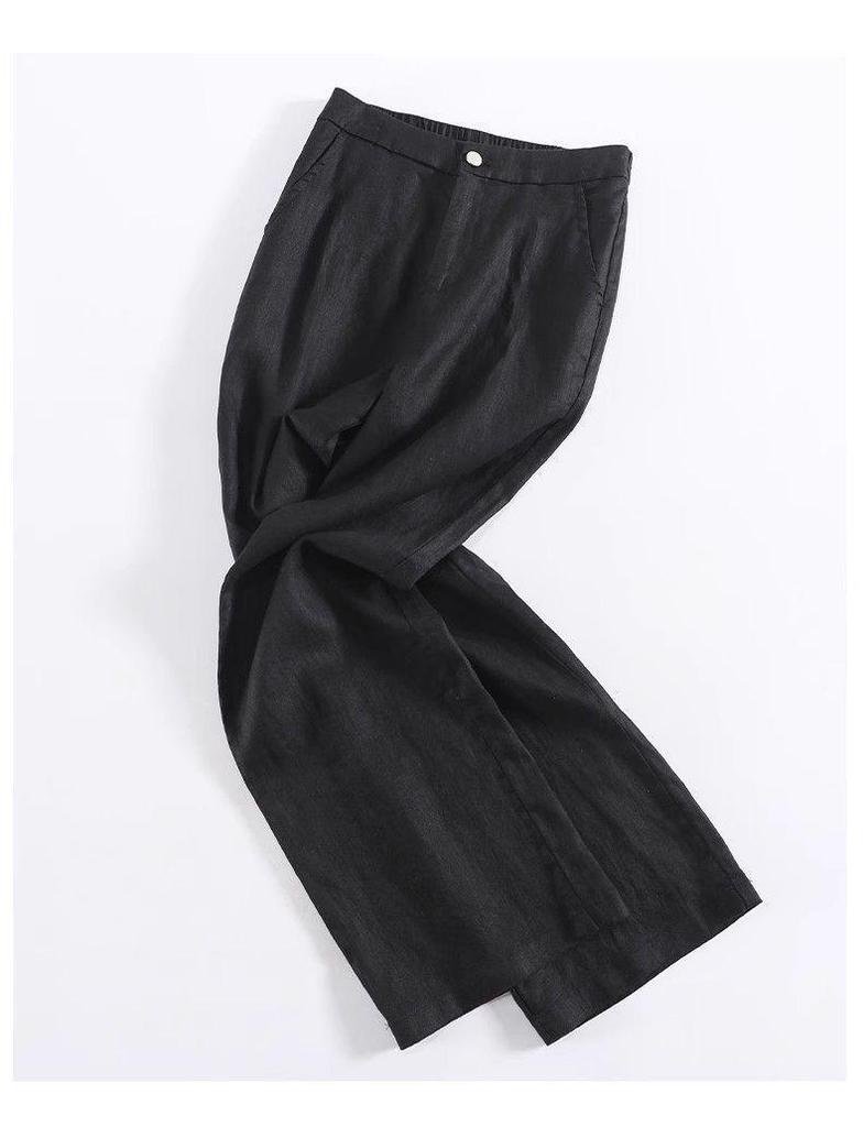 Women's High Waist Linen Wide-Leg Pants - 2026 New Style, Slimming, Casual, Cropped, and Straight Leg.