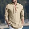 Men's Casual And Fashionable Cotton And Linen Solid Color Round-neck Long-sleeved