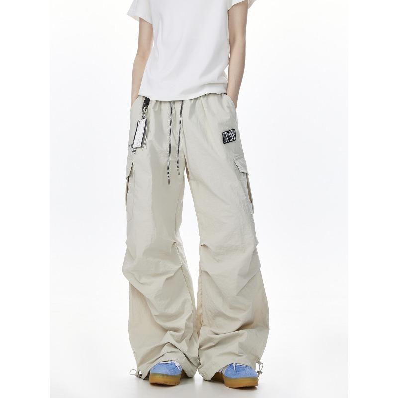 

Трендовый уличный быстросохнущий комбинезон прямого кроя на кулиске, мужские летние спортивные брюки-парашюты, широкие брюки в стиле хип-хоп S