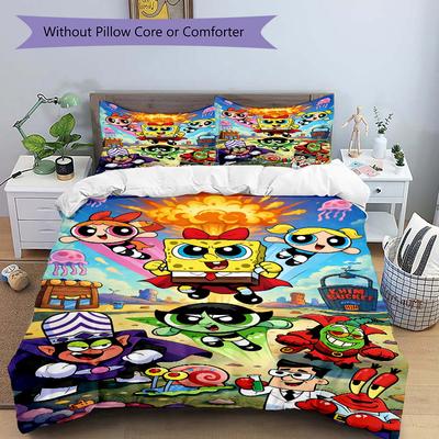 3pcs Powerpuff Girls Adventure Bedding Set, Includes One Quilt Cover and Two Pillowcases, Bedroom and Guest Room Decoration. T72301184
