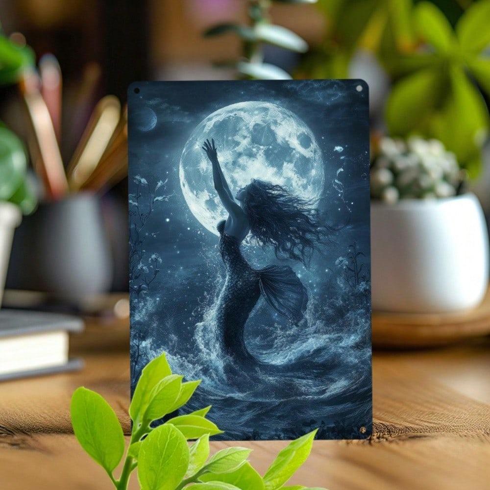 Lokimo Mermaid Moon Vintage Tin Sign Retro Nautical Wall Art Decor 8x12 Inch