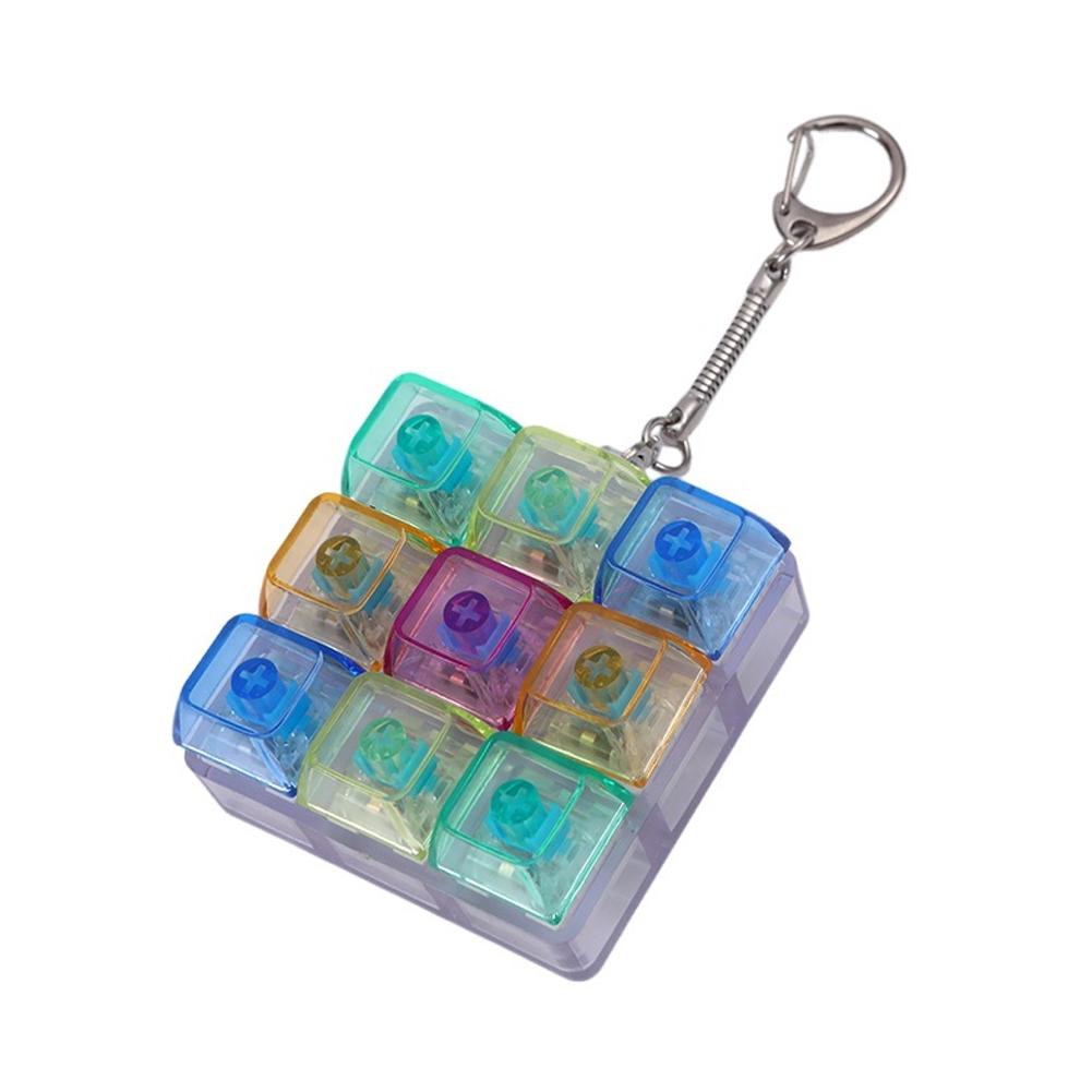 DIY Mechanical Keyboard Keycap Keychain, 9 Keys LED Stress Relief Toy, Finger Clicker Relaxing Gadget for Office Desk & Travel