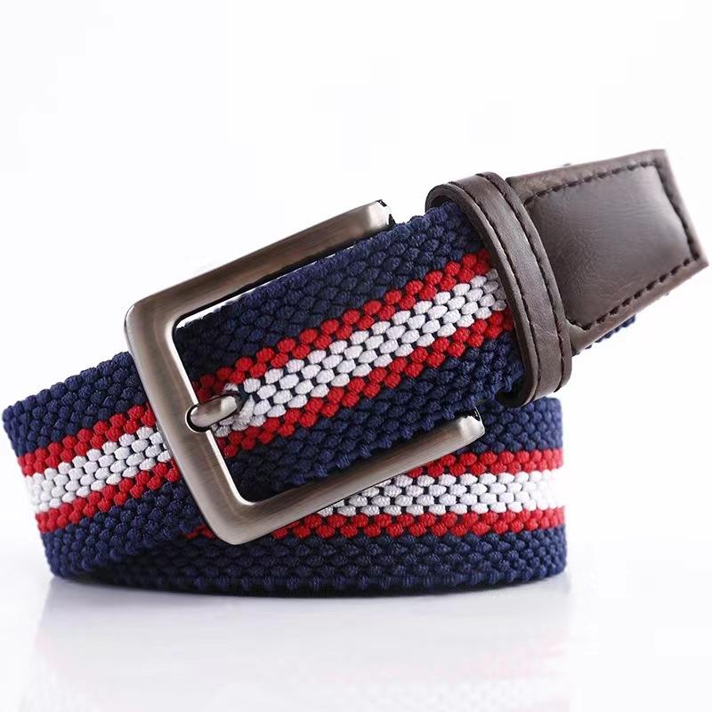 Elastic Woven Belt Casual Canvas Belt Men'S Breathable Striped Sports Belt Pin Buckle Belt