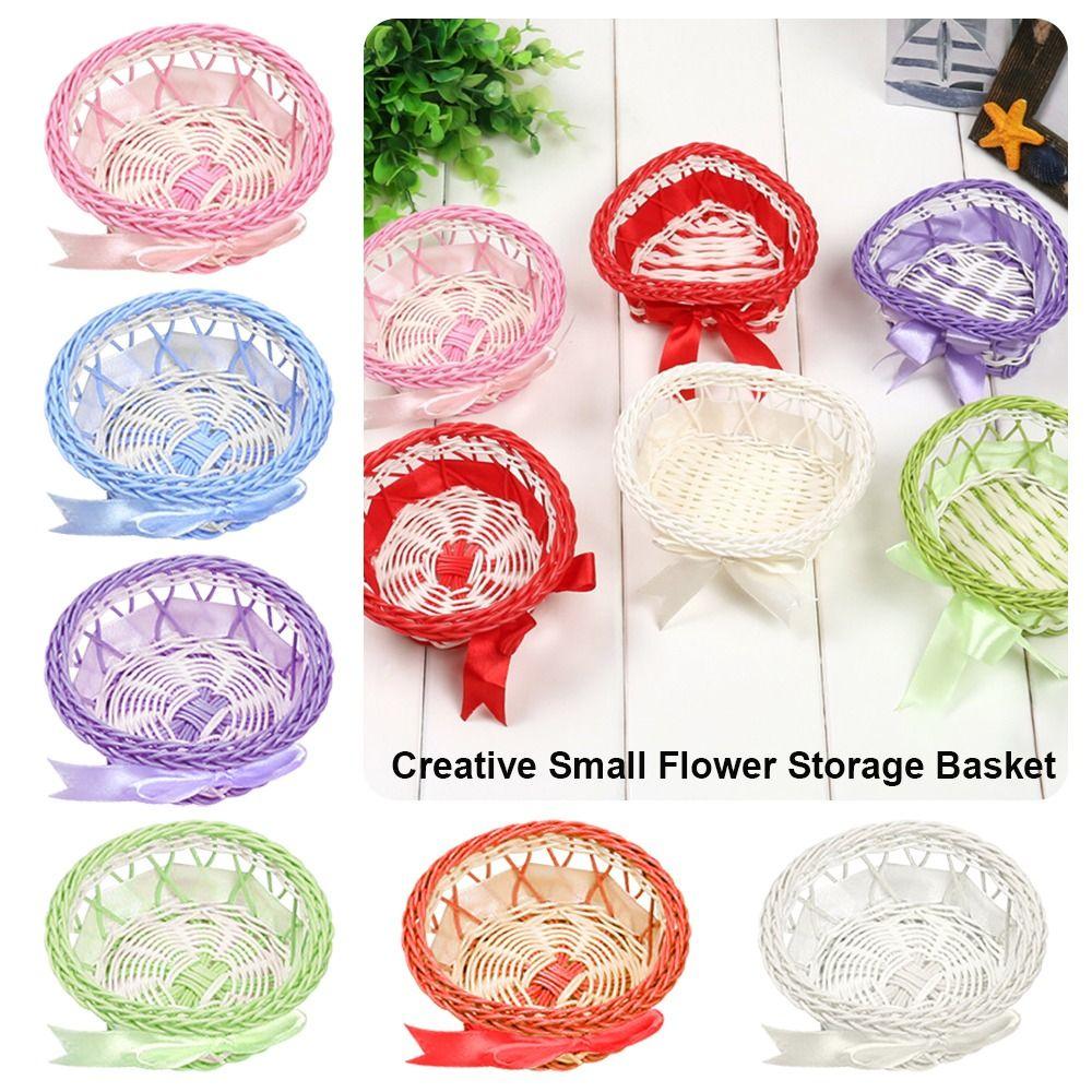 

Hand-Woven Flower Storage Basket Round/Oval Shape Wicker Flower Basket For Plant Home Wedding White Oval