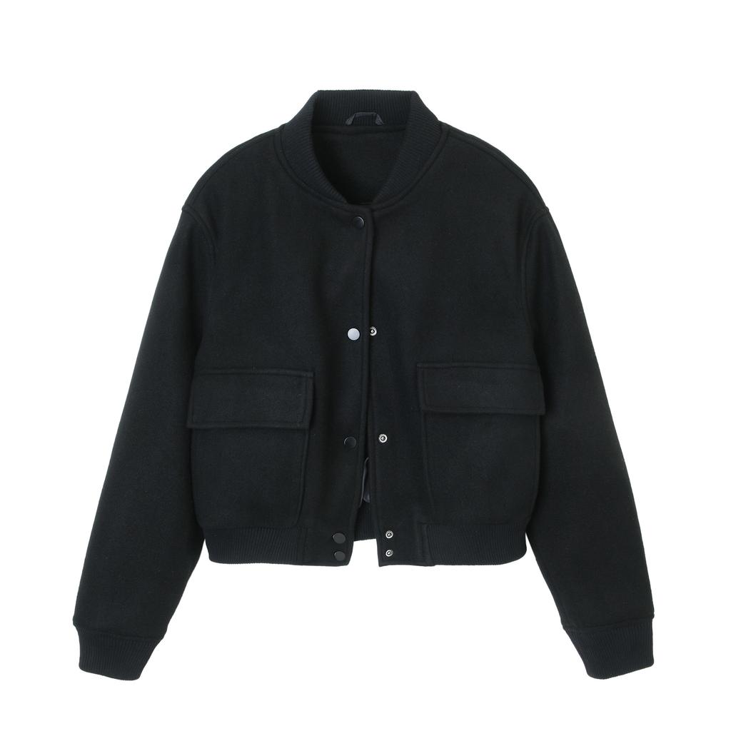 European and American cross-border autumn and winter new women's clothing crew neck fashion American bomber jacket casual versatile woolen jacket