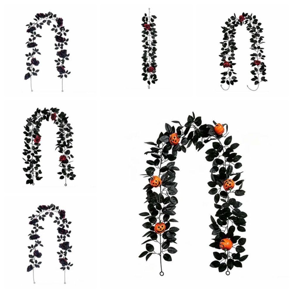 Reusable Artificial Black Rose Vine Flexible Spooky Gothic Wreath Staircase Handrail
