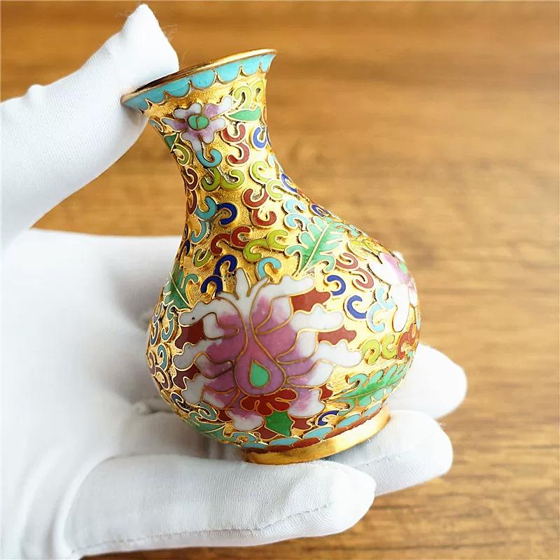 Vintage Cloisonne Vase Traditional Handmade Copper Wire Enamel Craft Golden Base Home Decor